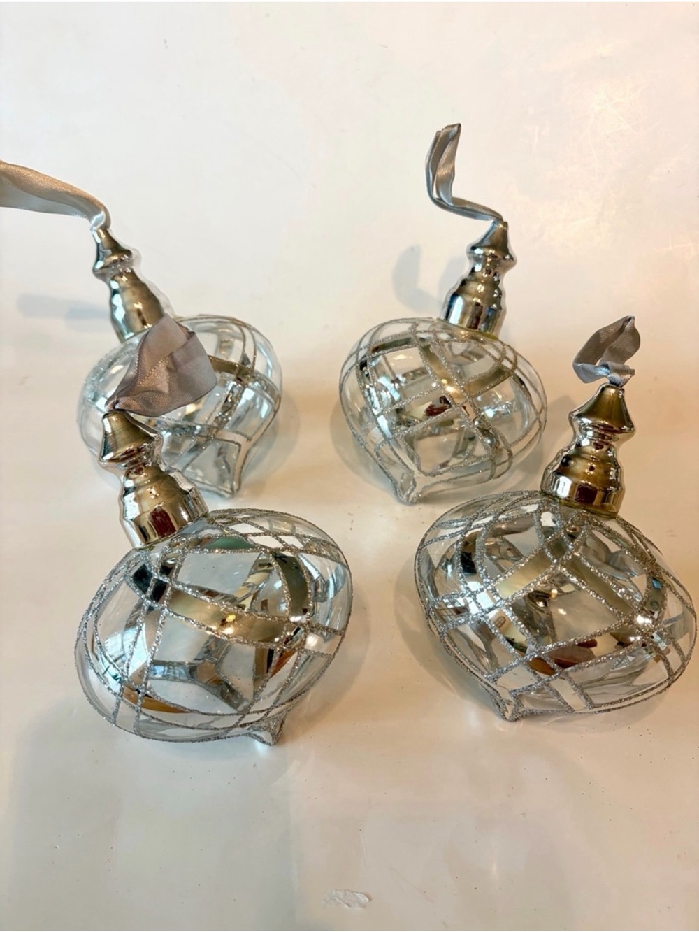 Silver Glass Lattice Holiday Ornament - Set of 4